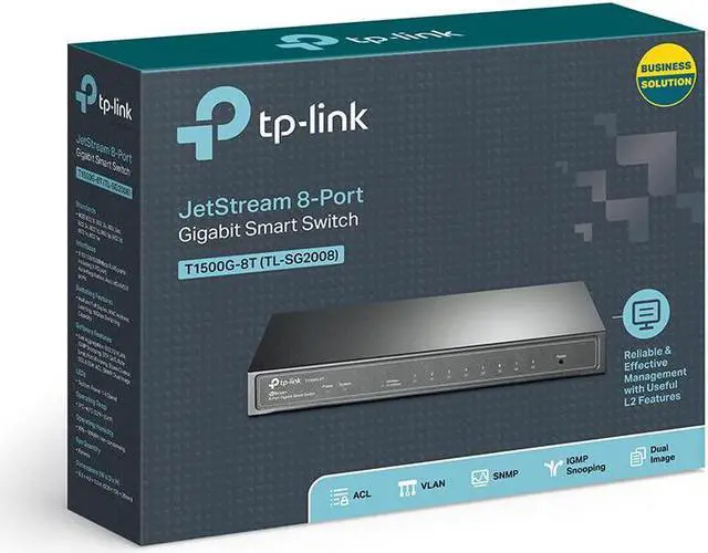 Alt view image 2 of 2 - TP-Link 8 Port Gigabit Switch | Smart Managed Switch | Desktop | Limited Lifetime Protection | 802.3af PoE or Direct DC Powered | Support Vlan, L2/L3/L4 QoS, IGMP and Link Aggregation (T1500G-8T)