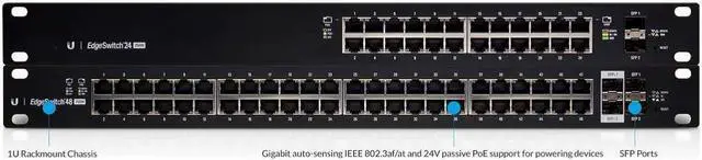 Main image of Ubiquiti Networks EdgeSwitch 24 250W (ES-24-250W) Managed PoE+ Gigabit Switch with SFP,Black