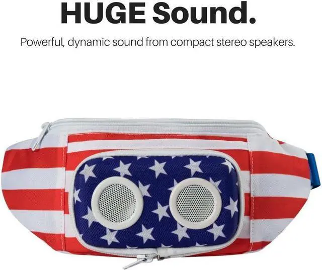 Alt view image 2 of 5 - American Flag Fannypack with Speakers. Bluetooth Fanny Pack for Parties/Festivals/Raves/Beach/Boats. Rechargeable, Works with iPhone & Android. (2024 Edition)