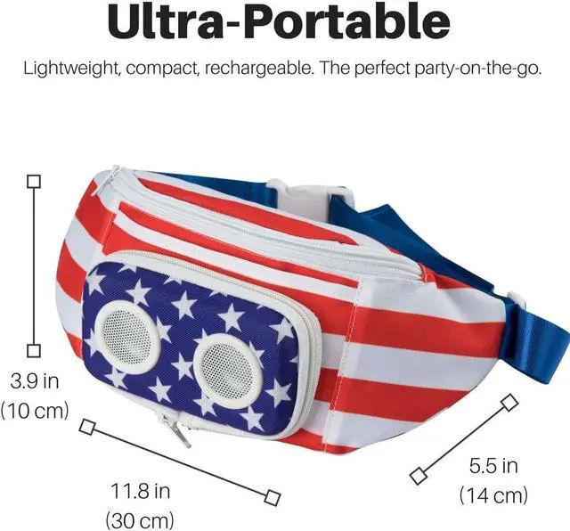 Alt view image 3 of 5 - American Flag Fannypack with Speakers. Bluetooth Fanny Pack for Parties/Festivals/Raves/Beach/Boats. Rechargeable, Works with iPhone & Android. (2024 Edition)