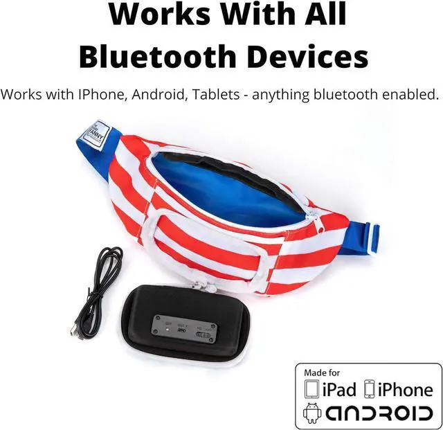 Alt view image 4 of 5 - American Flag Fannypack with Speakers. Bluetooth Fanny Pack for Parties/Festivals/Raves/Beach/Boats. Rechargeable, Works with iPhone & Android. (2024 Edition)