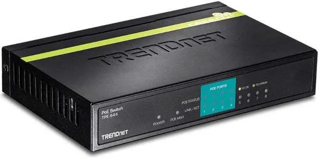 Main image of TRENDnet 8-Port 10/100Mbps PoE Switch, 4 x 10/100 Ports, 4 x 10/100 PoE Ports, 30W PoE Power Budget, 1.6 Gbps Switching Capacity, 802.3af, Lifetime Protection, Black, TPE-S44