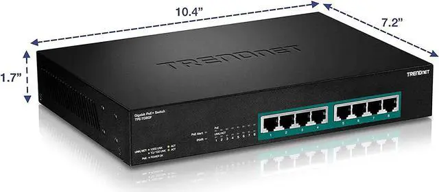 Alt view image 5 of 7 - TRENDnet 8-Port Gigabit Full Power Poe+ Switch, 8 x Gigabit PoE+ Ports, 240W Power Budget, 16Gbps Switching Capacity, Rack Mountable, Ethernet Network Switch, Metal, Lifetime Protection, TPE-TG80F