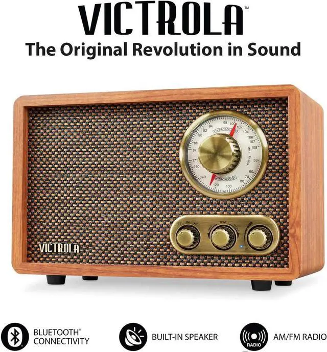 Alt view image 3 of 4 - Victrola Willow  Retro Wood Bluetooth Radio with Built-in Speakers: Elegant & Vintage Design, Rotary AM/FM Tuning Dial, Bass & Treble Control, Wireless Streaming (Walnut)
