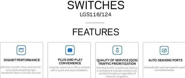 Alt view image 4 of 4 - Linksys LGS124: 24-Port Business Gigabit Ethernet Unmanaged Switch, Rack Mount, Computer Network, Wired Connection Speed to 1,000 Mbps (Black, Blue), Welcome to consult