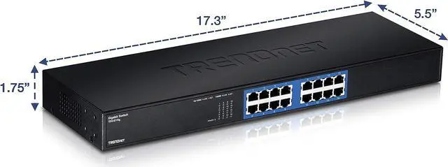 Alt view image 4 of 7 - TRENDnet - TEG-S16G 16-Port Unmanaged Gigabit GREENnet Switch, TEG-S16G, 16 x RJ-45 Ports, 32 Gbps Switching Capacity, Fanless, Rack Mountable, Network Ethernet Switch, Lifetime Protection Black