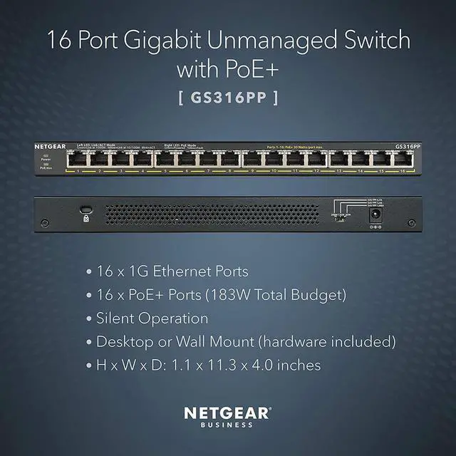 Alt view image 2 of 5 - NETGEAR GS316PP 16-Port + Unmanaged Switch