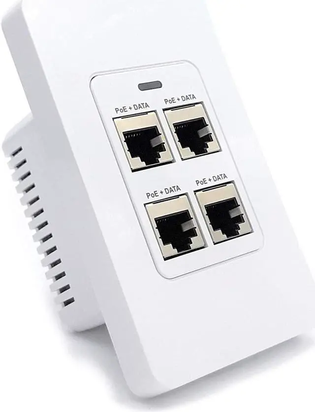 Main image of 4 Port Inwall Gigabit PoE Extender - Power Over Ethernet in-Wall Switch Plate with IEEE 802.3bt Uplink & Full Passthrough VLAN, Extend WiFi Access Point, Computer Network, VoIP & More