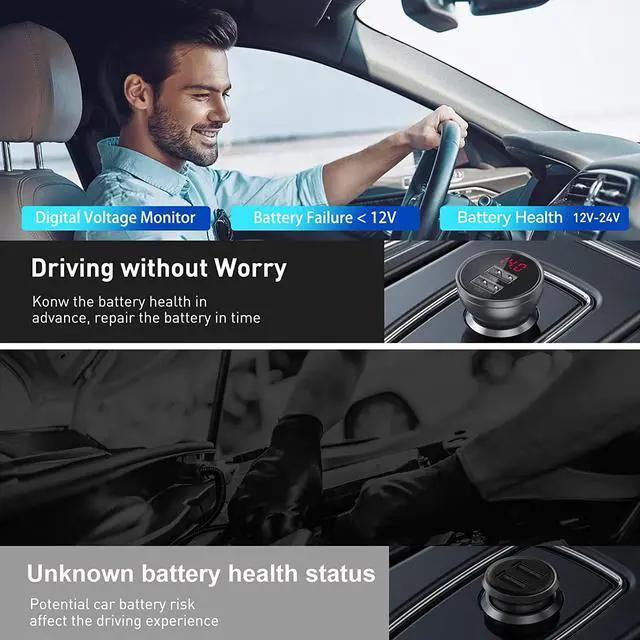 Alt view image 3 of 7 - USB Car Charger Baseus 24W Metal Dual Alloy USB Fast Car Adapter Mini Cigarette Lighter with Digital Display Compatible with iPhone 13 Pro Max Mini 12 Pro Max 11 XS XR iPad Samsung S21 20 Note20