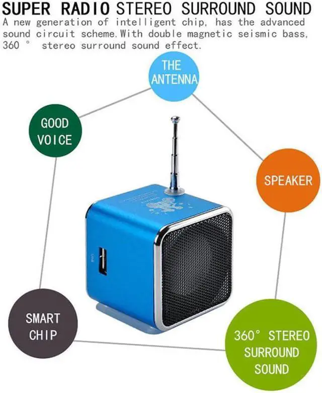 Alt view image 4 of 7 - Yoidesu TD-V26 Portable Mini Speaker Music Player FM Radio Battery Powered Mini Digital Display Screen Speaker Music Player for Computer&Cell Phone Support Card and U Disk