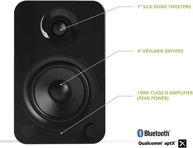 Alt view image 3 of 7 - Kanto YU4MB 140W Bookshelf Speakers with Bluetooth - Matte Black (Pair) with Kanto SP26PLW 26" Fixed-Height Stands for Bookshelf Speakers - White (Pair) (2022)