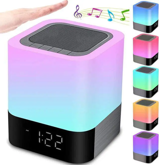 Alt view image 2 of 7 - Night Lights Bluetooth Speaker, Alarm Clock Touch Sensor Dimmable Multi-Color Changing Bedside Lamp, MP3 Player, Wireless