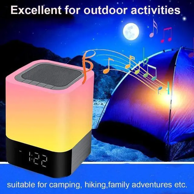Alt view image 7 of 7 - Night Lights Bluetooth Speaker, Alarm Clock Touch Sensor Dimmable Multi-Color Changing Bedside Lamp, MP3 Player, Wireless