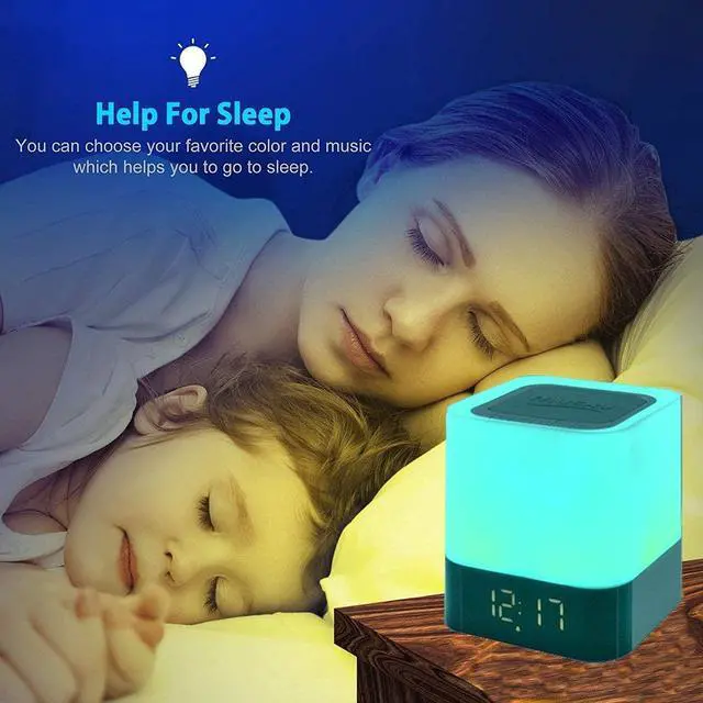 Alt view image 6 of 7 - Night Lights Bluetooth Speaker, Alarm Clock Touch Sensor Dimmable Multi-Color Changing Bedside Lamp, MP3 Player, Wireless