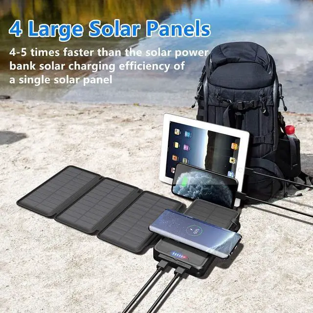 Alt view image 2 of 7 - Solar Charger 38800mAh Power Bank with Dual 5V3.1A Outputs 10W Qi Wireless Charger Waterproof Built-in Solar Panel and Bright Flashlights