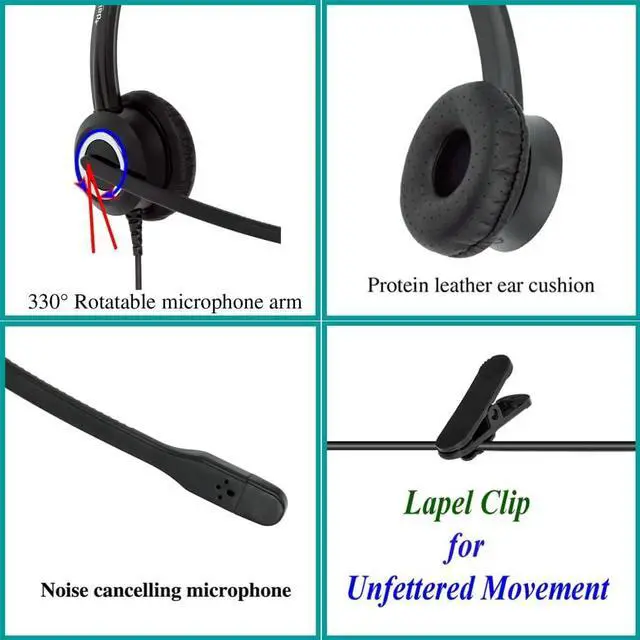 Alt view image 7 of 7 - Polycom Phone Headset Noise Cancelling Mic RJ9 U10P Bottom Cable Compatible with Polycom VVX, Shoretel, Nortel (Avaya) Phones