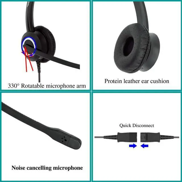 Alt view image 3 of 7 - Office Phone Headset HD Voice for Aastra Avaya Allworx AltiGen Digium IPitomy Telephones, RJ9 & 3.5mm Adapter Cable (Binaural)