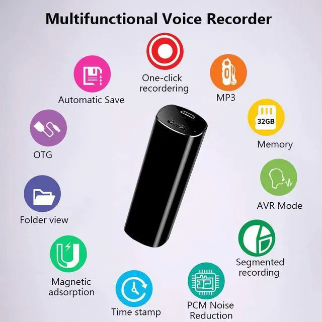 Alt view image 2 of 7 - Portable Voice Activated Recorder, 16GB Super Long 500 Hours Recording Capacity, 365 Standby Battery, Audio Recorder Continuous Recorder Device with Magnetic for Lectures Meetings