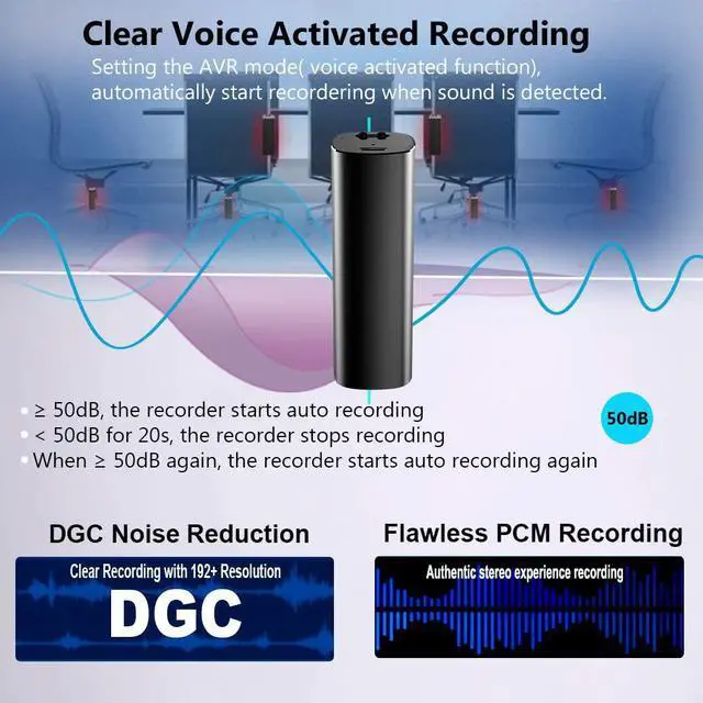 Alt view image 3 of 7 - Portable Voice Activated Recorder, 16GB Super Long 500 Hours Recording Capacity, 365 Standby Battery, Audio Recorder Continuous Recorder Device with Magnetic for Lectures Meetings