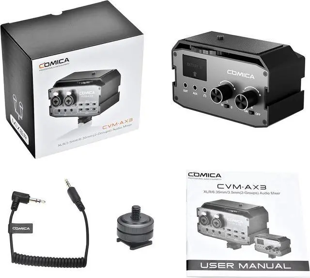 Alt view image 7 of 7 - CVM-AX3 Audio Mixer, Dual XLR/3.5mm/6.35mm Mic Preamp 9V Phantom Power with Real-time Monitor for Interview Guitar Recording Canon Nikon DSLR Camera Camcorder