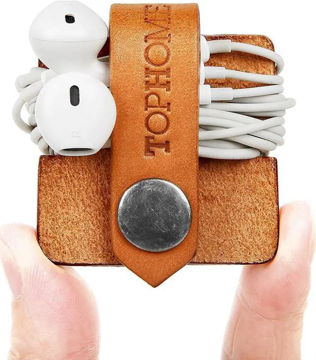 Alt view image 2 of 7 - Cord Organizer Earbud Holders Earbud Case Earphone Earbud Headphone Organizer Cord Winder Earphone Wrap Winder Leather Headset Organizer (Black&Coffee&Orange Set of 3)