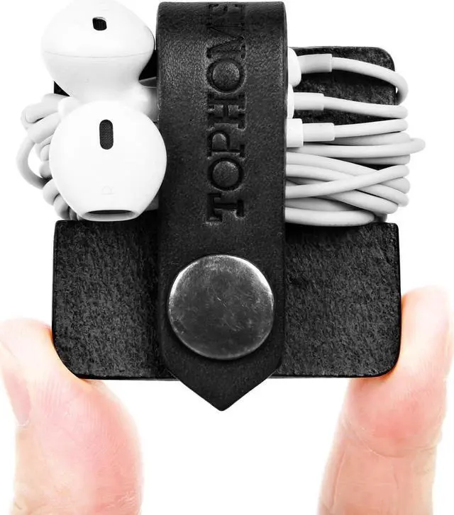 Alt view image 3 of 7 - Cord Organizer Earbud Holders Earbud Case Earphone Earbud Headphone Organizer Cord Winder Earphone Wrap Winder Leather Headset Organizer (Black&Coffee&Orange Set of 3)