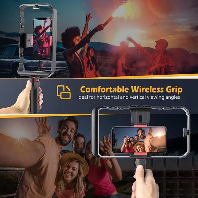 Alt view image 4 of 7 - Zeadio Smartphone Video Cage Rig, Filmmaking Vlogging Case, Phone Stabilizer Tripod Mount with Wireless Remote Shutter Fits for All iPhone and Android Smartphones