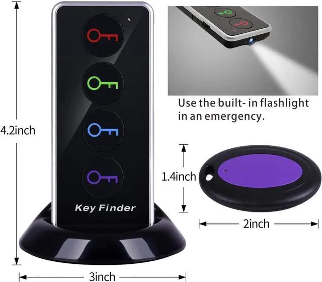 Alt view image 2 of 6 - Key Finder 80dB+ RF Item Locator Tags with 131ft. Working Range Wireless Remote Tracker for Wallet Phone Glasses Pet 1 RF Transmitter & 4 Receivers