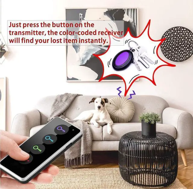 Alt view image 3 of 6 - Key Finder 80dB+ RF Item Locator Tags with 131ft. Working Range Wireless Remote Tracker for Wallet Phone Glasses Pet 1 RF Transmitter & 4 Receivers