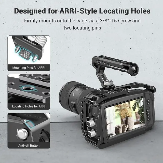 Alt view image 2 of 7 - Top Handle with Locating Holes for ARRI for Camera Cage, Ergonomic Design, with Anti-Off Designed Cold Shoe Adapter - 2165C