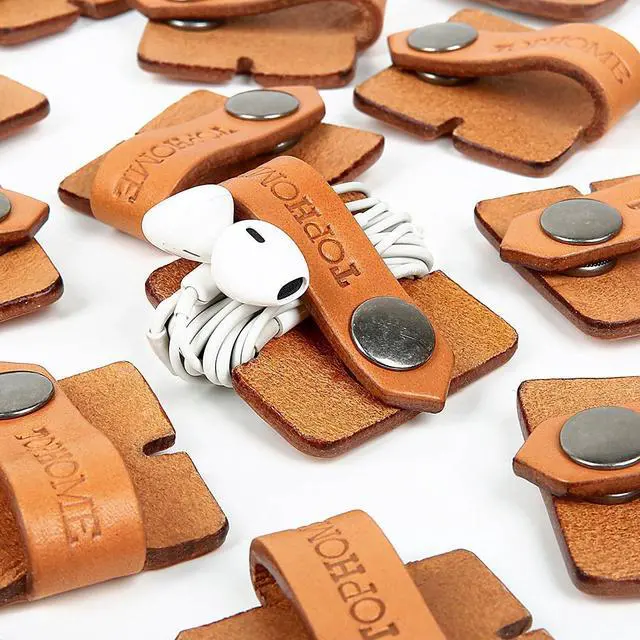 Alt view image 7 of 7 - Cord Organizer Earbud Holders Earbud Case Earphone Earbud Headphone Organizer Cord Winder Earphone Wrap Winder Leather Headset Organizer (Black&Coffee&Orange Set of 3)