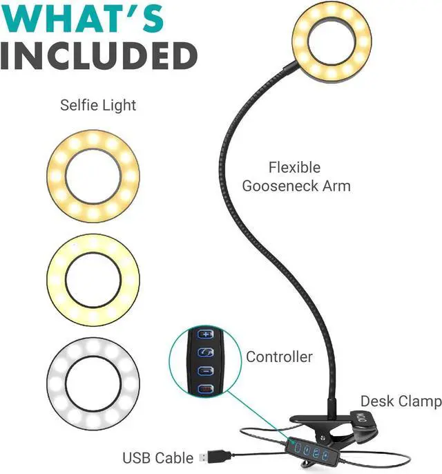 Alt view image 3 of 6 - Movo VGC-1 Flexible Selfie Ring Light, 3 Lighting Modes, 10 Brightness Settings, Adjustable Neck, USB Connection - Perfect for Live-Streaming, Makeup Tutorials, Vlogging, TikTok Filming and More