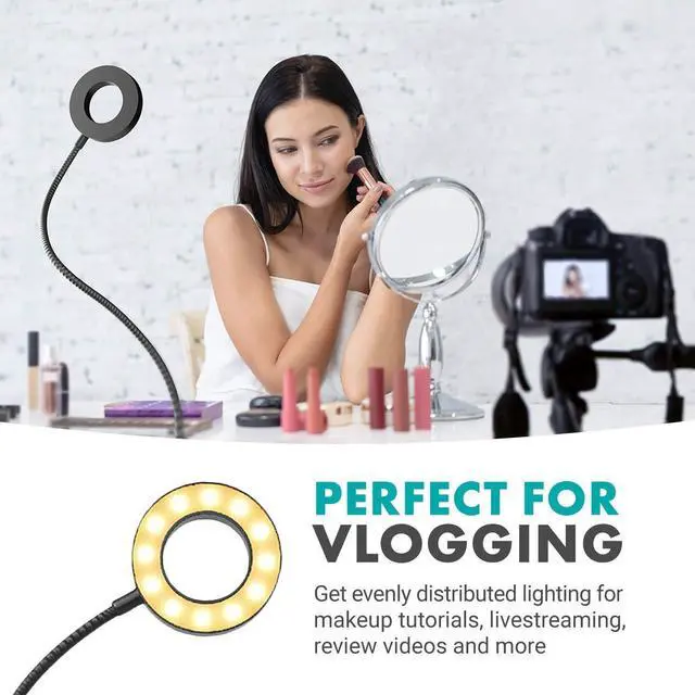 Alt view image 4 of 6 - Movo VGC-1 Flexible Selfie Ring Light, 3 Lighting Modes, 10 Brightness Settings, Adjustable Neck, USB Connection - Perfect for Live-Streaming, Makeup Tutorials, Vlogging, TikTok Filming and More