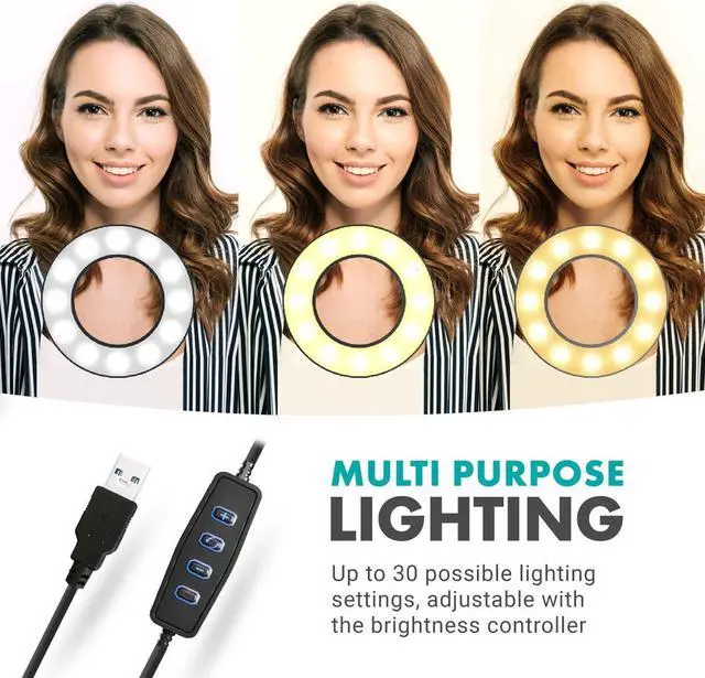 Alt view image 2 of 6 - Movo VGC-1 Flexible Selfie Ring Light, 3 Lighting Modes, 10 Brightness Settings, Adjustable Neck, USB Connection - Perfect for Live-Streaming, Makeup Tutorials, Vlogging, TikTok Filming and More