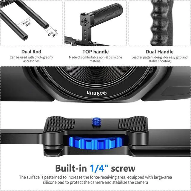 Alt view image 4 of 7 - Aluminum Alloy Camera Cage, Filmmaking Rig with Top Handle, Dual Grips & Arca Type Base, Compatible with  A7S III A7IV A6600  EOS R5C R5 R6 DSLR/Mirrorless Cameras - VS107, Blue