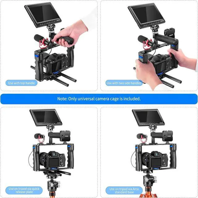 Alt view image 5 of 7 - Aluminum Alloy Camera Cage, Filmmaking Rig with Top Handle, Dual Grips & Arca Type Base, Compatible with  A7S III A7IV A6600  EOS R5C R5 R6 DSLR/Mirrorless Cameras - VS107, Blue