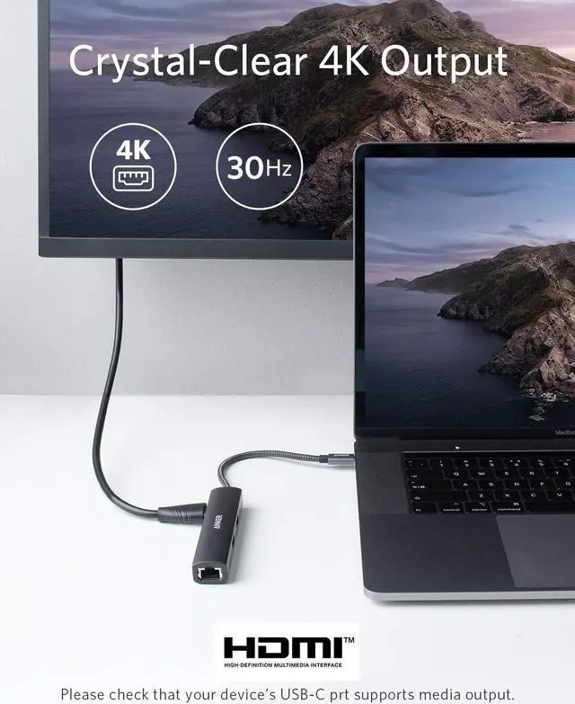 Alt view image 5 of 7 - Anker USB C Hub Adapter, 5-in-1 USB C Adapter with 4K USB C to HDMI, Ethernet Port, 3 USB 3.0 Ports, for MacBook Pro, iPad Pro, XPS, Pixelbook, and More
