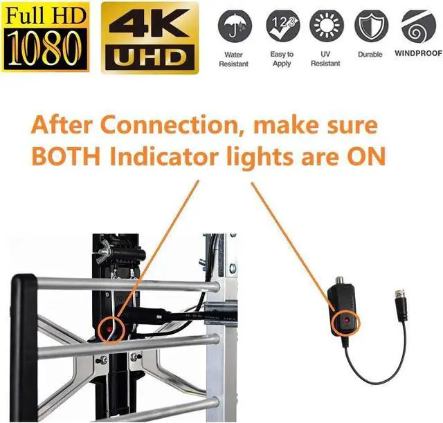 Alt view image 3 of 5 - Digital HDTV Outdoor Amplified Antenna - 150 Miles Range - Mounting Pole & 40 feet RG6 Coaxial Cable Included - Optimized Performance in UHF & VHF - Tools Free Installation