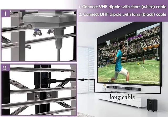 Alt view image 6 of 7 - PBD Outdoor Digital HDTV Antenna with High Gain and Low Noise Amplifier, 40FT RG6 Coaxial Cable, 2 Way Splitter, 150 Miles Range, UHF and VHF, Easy Installation - Upgraded Version, Welcome to consult