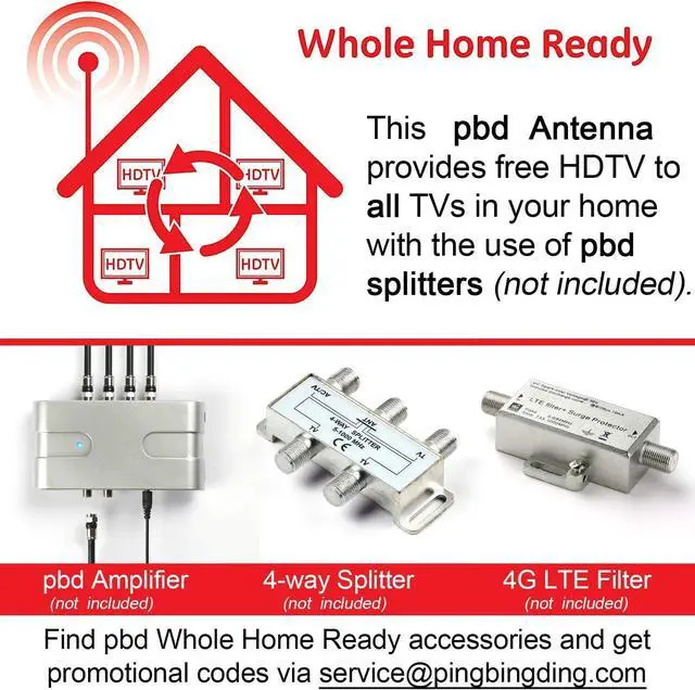 Alt view image 5 of 7 - PBD Outdoor Digital HDTV Antenna with High Gain and Low Noise Amplifier, 40FT RG6 Coaxial Cable, 2 Way Splitter, 150 Miles Range, UHF and VHF, Easy Installation - Upgraded Version, Welcome to consult