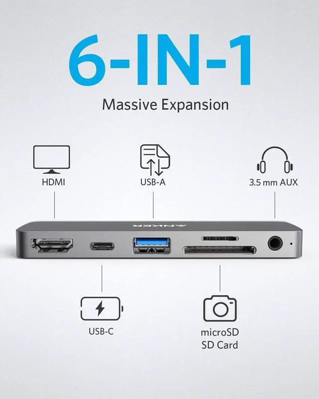 Alt view image 3 of 7 - Anker USB C Hub for iPad Pro, PowerExpand Direct 6-in-1 USB C Adapter, with 60W Power Delivery, 4K@60Hz HDMI Port, 3.5mm Headphone Jack, USB 3.0 Port, SD and microSD Card Reade
