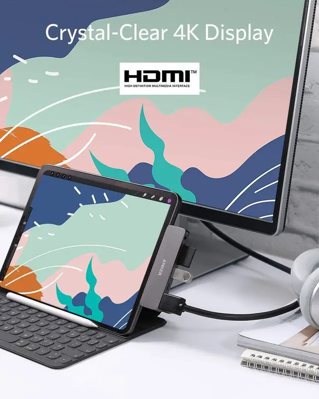 Alt view image 4 of 7 - Anker USB C Hub for iPad Pro, PowerExpand Direct 6-in-1 USB C Adapter, with 60W Power Delivery, 4K@60Hz HDMI Port, 3.5mm Headphone Jack, USB 3.0 Port, SD and microSD Card Reade