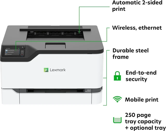 Alt view image 3 of 7 - Lexmark C3426dw Colour Laser Printer with Interactive Touch Screen, Full-Spectrum Security and Print Speed up to 26 ppm (40N9310)