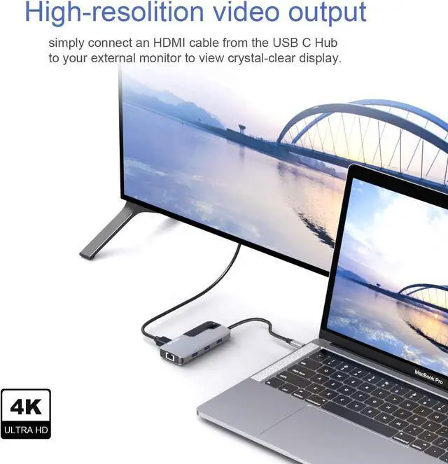 Alt view image 2 of 7 - USB C to Ethernet Adapter, USB C Hub with 1Gbps RJ45 Docking Station 4K HDMI, Up to 100W Pd Port, 3 USB 3.0 Ports, Compatible for MacBook Pro, Chromebook, Lenovo, Dell, XPS, Surface and USB C Devices