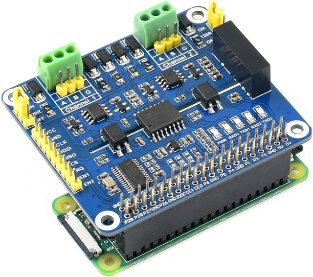Alt view image 4 of 6 - Waveshare 2-Channel Isolated RS485 Expansion HAT, SC16IS752+SP3485 Dual Chip, SPI to RS485, Up to 921600bps, Raspberry Pi 4B/3B+/3B/2B/Zero/Zero W HAT