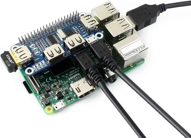 Alt view image 3 of 6 - 4-Port Raspberry Pi USB HUB HAT for Raspberry Pi 4B/3B+/3B/2B/B+/A+/Zero/Zero W, 4 USB Ports Compatible with USB2.0/1.1 Onboard USB to UART Onboard Multi Indicators