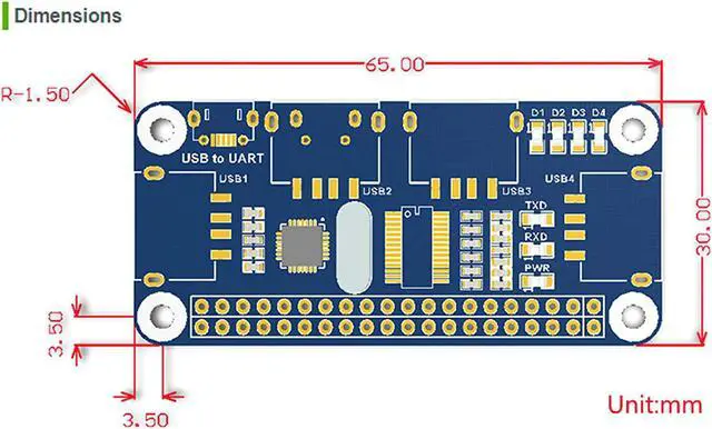 Alt view image 6 of 6 - 4-Port Raspberry Pi USB HUB HAT for Raspberry Pi 4B/3B+/3B/2B/B+/A+/Zero/Zero W, 4 USB Ports Compatible with USB2.0/1.1 Onboard USB to UART Onboard Multi Indicators