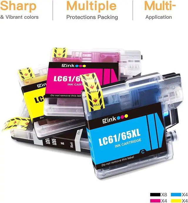 Alt view image 3 of 7 - E-Z Ink (TM Compatible Ink Cartridge Replacement  LC61 LC-61 LC65 XL to use with MFC-J615W MFC-5895CW MFC-290C MFC-5490CN MFC-790CW MFC-J630W (8 Black, 4 Cyan, 4 Magenta, 4 Yellow) 20 Pack