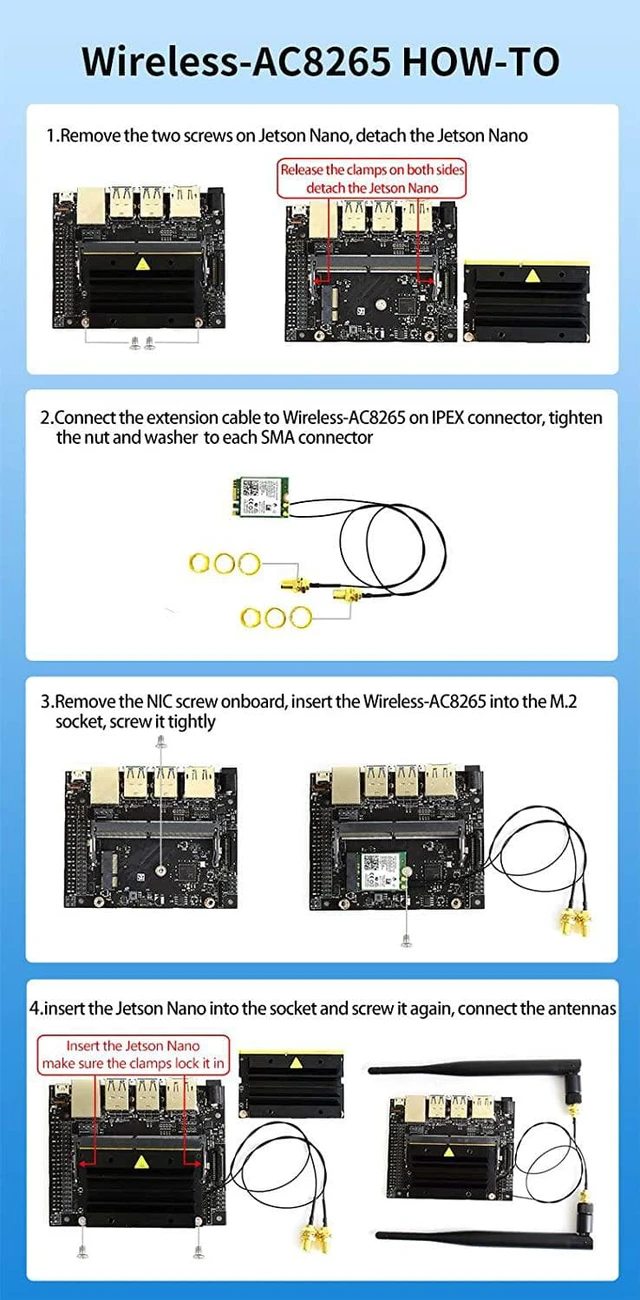 Alt view image 3 of 5 - 2PCS Waveshare AC8265 Wireless NIC Module for Jetson Nano Supports 2.4GHz / 5GHz Dual Band WiFi and Bluetoth 4.2