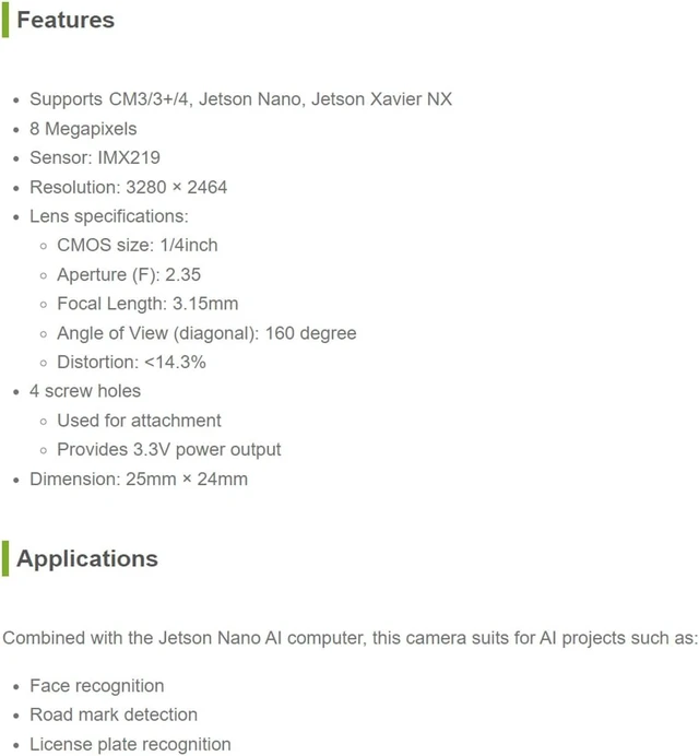 Alt view image 6 of 7 - waveshare IMX219-160 Camera Supports CM3/3+/4 Jetson Nano Jetson Xavier NX 8 Megapixels 160° FOV
